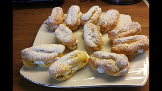 Choux Pastry Eclairs filled with Strawberry Cream Easy Recipe Vannbakkels [upl. by Trakas]