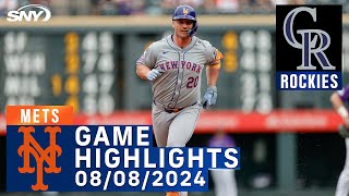 Mets vs Rockies 882024  NY Mets Highlights  SNY [upl. by Asina]