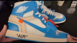 Jordan 1 x Off White UNC Unboxing Review From Hifootru By Airspencer [upl. by Xino]