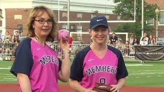 Gabby Giffords throws first pitch at softball game [upl. by Yorgos]