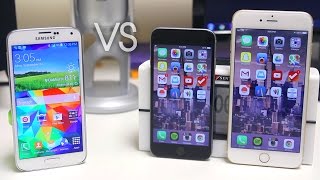 iPhone 6 vs iPhone 6 Plus vs Samsung Galaxy S5  Full Comparison [upl. by Intruok766]