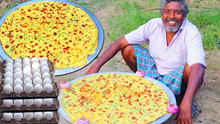 100 EGGS CHICKEN OMELET  Biggest Egg Omelette Recipe  Street Food Fluffy Omelet  Farmer Cooking [upl. by Botti231]