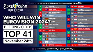 🏆📊 Who will be the WINNER of EUROVISION 2024  Betting Odds TOP 41 November 24th [upl. by Edahsalof485]