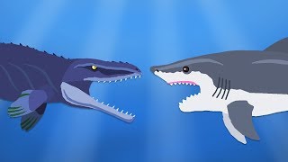 Mosasaurus vs Megalodon  Sea monster battle  DinoMania [upl. by Bruno568]