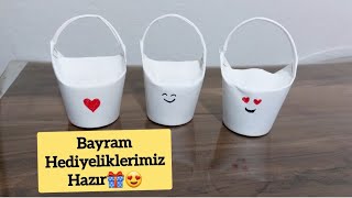 Karton Bardaktan Çocuklara İkramlık Sepet Yapılışı  Yapması Kolay Bayram Hediyelikleri 🎁🎉🎀 [upl. by Yeslrahc]