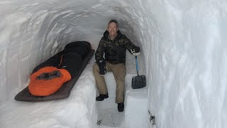 Camping in Alaskas Deepest Snow with a Dugout Survival Shelter [upl. by Annaes]