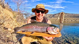 THICK Rainbow Trout Catch amp Cook FIRE ROASTED [upl. by Kevon]