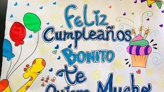 Cartelera de cumpleaños sencilla amor bonito y jirafa elaborada con vinilo y tempera [upl. by Pius]