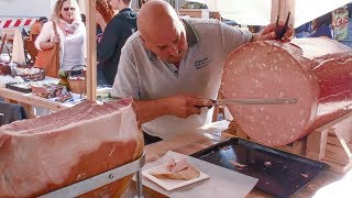 Slovenia Street Food Cutting Huge Mortadella and Ham [upl. by Etnauq529]