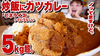 【大食い】5kg超！ カツカレー on the チャーハン！「ピネライス」京都の老舗洋食屋さんのワンプレートを巨大化再現！【ロシアン佐藤】【RussianSato】 [upl. by Sakovich]