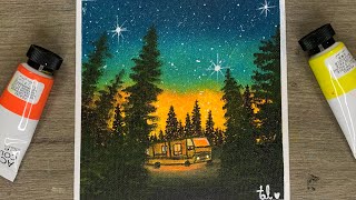 Under Night Sky Painting  Acrylic Painting for Beginners [upl. by Hjerpe]