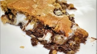 How to Make CHEWY SMORES COOKIE BAR Pizza Cookie Like BJS Pizookie  CookwithApril [upl. by Yerag]