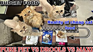 Pure pet vs drools vs maxi cat food review and comparison  reality of budget cat food [upl. by Chance]