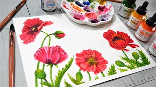 Liquid Watercolor fun Painting Poppieswith Dr Ph Martin Hydrus Watercolor [upl. by Jacquenetta]