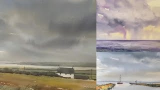 BEGINNERS WATERCOLOR TUTORIAL Paint 4 DIFFERENT STORMY SKIES Loose Watercolour Landscape Painting [upl. by Wasson75]