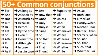 50 Common Conjunctions in English 📚  Parts of speech [upl. by Asiram]