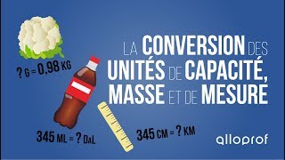 La conversion des unités de capacité de masse et de mesure  Mathématiques  Alloprof [upl. by Aronael]