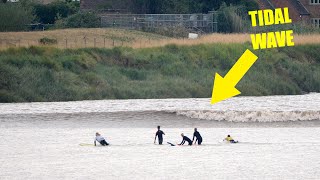 20ft Tide Surge Causes TIDAL BORE in Severn River England [upl. by Dorolisa]