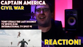 REACTION Captain America Civil War  Tony Steals the Last Donut TV Spots 2326 and more [upl. by Ycram]