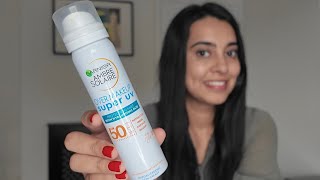 REVIEW GARNIER AMBRE SOLAIRE OVER MAKEUP SUPER UV PROTECTION SPF50 SPRAY MIST [upl. by Glenna895]