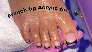 Acrylic toe tutorial French tips  How to do acrylic toes [upl. by Kcinnay]