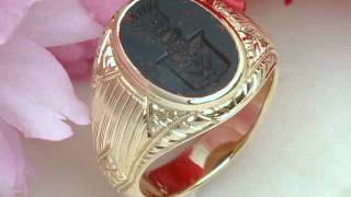 Carved Bloodstone Ring with Family Crest and Engraved Shoulders [upl. by Dott]