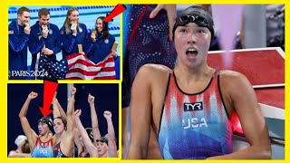 USA breaks world record wins swimming Olympic gold in womens medley relayjapenese reporter [upl. by Nye]