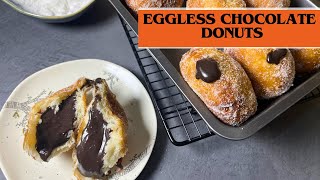 Eggless Chocolate filled Donuts recipe  Eggless Chocolate creme Patisserie [upl. by Pachston6]