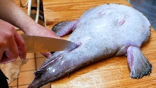 Japanese Street Food  MONKFISH ANGLER FISH Sashimi Okinawa Seafood Japan [upl. by Harwill]