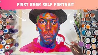 My First Ever Self Portrait TimeLapse Acrylic Painting session [upl. by Oigroig]