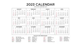 Year 2023 Calendar Printable with Holidays  Wiki Calendar [upl. by Atsejam]