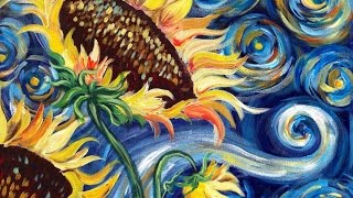 Sunflowers Tutorial  Vincent Van Gogh Starry Night  Beginner Acrylic Painting  TheArtSherpa [upl. by Sidoney]