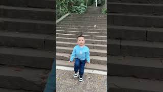 Cute Baby Imitates His Father And Climbs Up The High Stairscomedy cutebabyfunnyvideossmile [upl. by Ainnek]