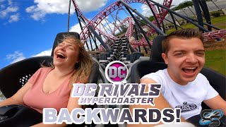 Riding DC Rivals BACKWARDS Insane First Time Reaction at Warner Bros Movie World Australia [upl. by Yehsa]