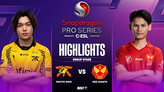 ONIC VS SRG HIGHLIGHTS SNAPDRAGON MOBILE CHALLENGE FINALS GROUP STAGE  FNATIC ONIC VS RED GIANTS [upl. by Grani]