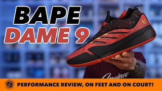 Damian Lillards Latest Shoe Bape Adidas Dame 9 Better Scarlett Performance Review and On Feet [upl. by Airtened764]