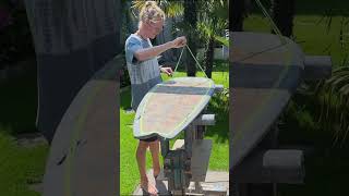 Fabric inlay and Posca art surfboard surfing diy [upl. by Mirabel]