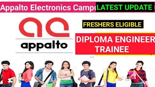 Appalto Electronics Pvt Ltd Recruitment 2024 DIPLOMA ENGINEER TRAINEE FRESHERS ELIGIBLE [upl. by Lauraine]