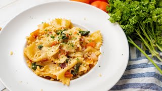 Easy BOW TIE PASTA WITH SPINACH AND TOMATOES Recipe  Recipesnet [upl. by Antoinetta495]