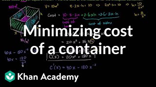 Optimization cost of materials  Applications of derivatives  AP Calculus AB  Khan Academy [upl. by Brahear962]