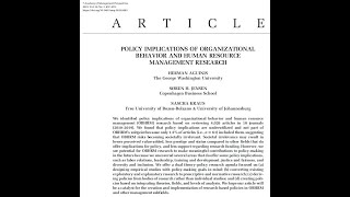 Policy Implications of Organizational Behavior and Human Resource Management Research [upl. by Annabelle524]