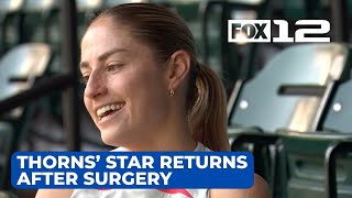 Portland Thorns’ forward Janine Beckie returns to game after ACL surgery [upl. by Eirellam966]