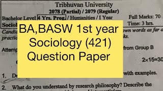 BA 1st year Sociology 421 Question Paper 2080  Introduction to Sociology Question Paper  BSW TU [upl. by Hardie859]