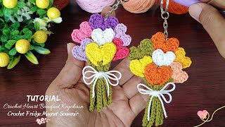 Wow 😍 Very easy to make 💯 Crochet Heart Bouquet Keychain 🩷 Crochet Tutorial for Beginners [upl. by Ladd]