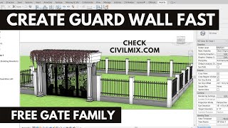 How to create guard wall and gate using Revit Download free gate Family [upl. by Jarrett]