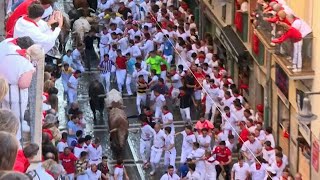 Spain First bull run of San Fermin festival in Pamplona  AFP [upl. by Kolva]