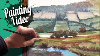 Watercolor  Aquarell Landschaft malen ohne Skizze  easy Landscape speed painting [upl. by Arhoz]