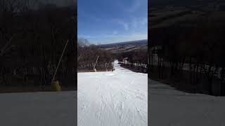 A man skiing in a pair of junior skis 120cm down the double black diamond slope [upl. by Dnalyram]