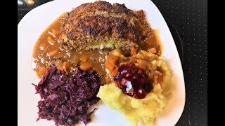 Sie haben Hackfleisch Saftiger Hackbraten ohne Ei mit Kartoffelbrei und Rotkraut lecker und einfach [upl. by Farmann]