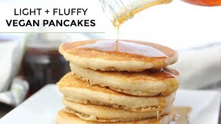 VEGAN PANCAKES  Light  Fluffy Vegan Pancake Recipe [upl. by Nosylla]